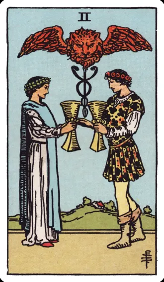 Illustrated two of cups tarot card