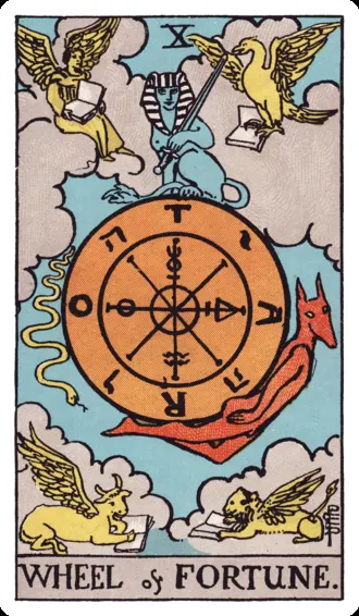 Illustrated wheel of fortune tarot card